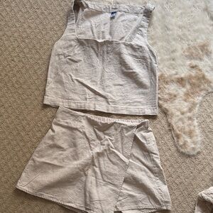 Beige Linen Top and Skort Set